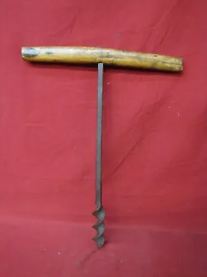 Early Primitive Antique T Handle Wood Auger Barn Beam Hand Drill #10 • $25.49