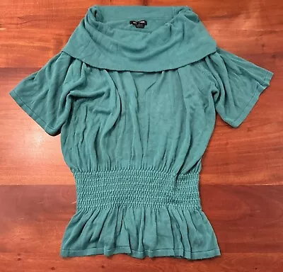 Max Edition Women’s Green Knit Short Sleeve Cowl Neck Tunic Top Elastic Waist L • $4.50