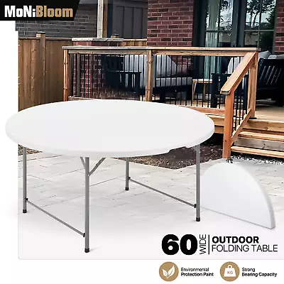 White[5 FT FOLDABLE ROUND TABLE]Gathering Party Portable Card Game Desk W/Handle • $215.99