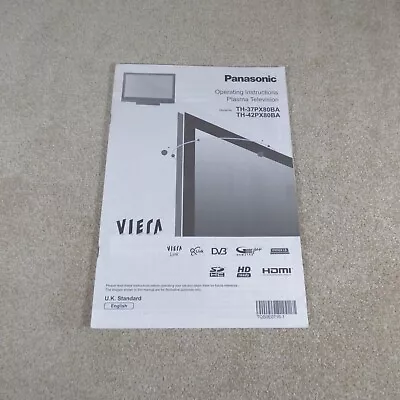 Original Instructions For Panasonic Plasma TV Models TH-37PX80BA TH-42PX80BA • £6.95