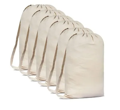 Laundry Bags Shoulder Strap 100% Cotton Drawstring Bag Xmas Sack Stocking- Set 6 • £23.99