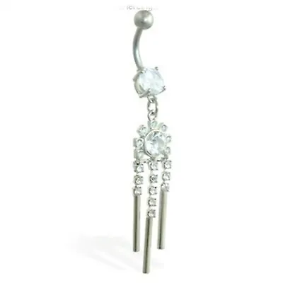 Belly Ring Vintage Cascade Covered In Clear Gems Fancy Dangle Naval Steel Body • $9.99
