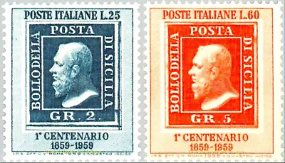 EBS Italy 1959 - Kingdom Of Sicily Stamp Centenary - Unificato 851-852 MNH** • $2