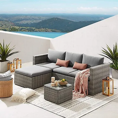 Rattan Garden Furniture Patio Corner Sofa Set Lounger Table Outdoor Conservatory • £230.60