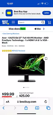 ONN 22  Widescreen Full HD LED Monitor - Black (100002480) • $59