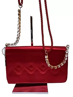 Valentino Red Satin Flap Bag With Rhinestone And Cord Strap Vintage • $199