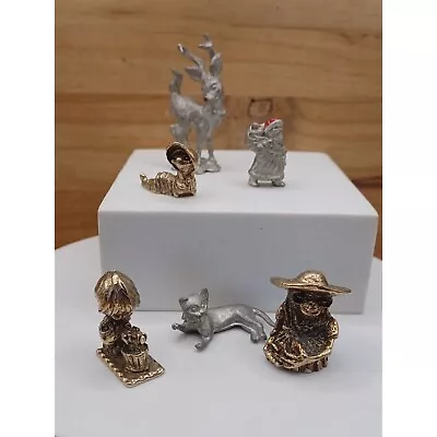 Vintage Lot Of 6 Miniatures Pewter Figurines Girl W Flower ET Bookworm Santa • $12