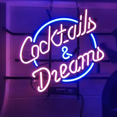 Cocktails And Dreams Martini 17 X14  Neon Light Sign Lamp Bar Open Wall Decor • $99.99