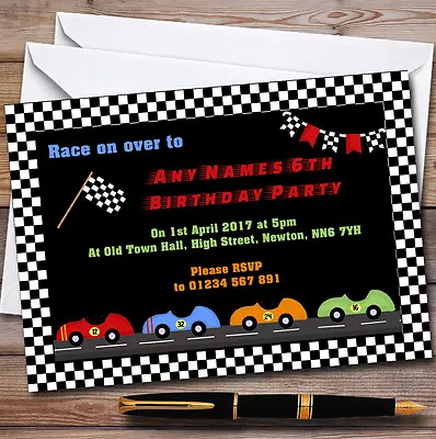 Chequered Racing Flag Car Childrens Birthday Party Invitations • $100.73