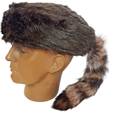 Davey Crockett Coonskin Cap Real Fur Tail Raccoon GRAY Coon Daniel Boone Hat New • $21