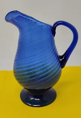 Vintage Avalos Hand-Blown Cobalt Blue Swirled Glass  Pitcher Decor Mexico RARE  • $27.99