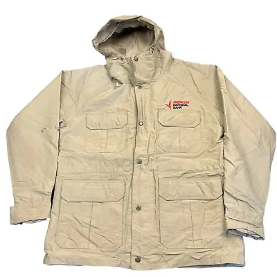 Vintage Cabelas Goretex Jacket Parka Nylon Beige Large Mens Pockets Hood • $44