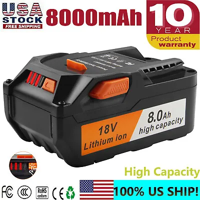 8000mAh For Ridgid R840085 8.0Ah Lithium Battery 18Volt R840087 Power Tool LED • $26.99