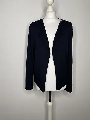 Saint James Navy Rib Knit Cardigan 100% Wool U.K. 14 Open Waterfall Edge To Edge • £24.99