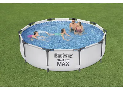 Bestway Steel 10ft Pro Max Round Frame Swimming Pool With Filter Pump - Grey • £250.98