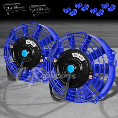 2 X Universal 7  Pull/push Electric Radiator Cooling Fan+mounting/mount Kit Blue • $38.99