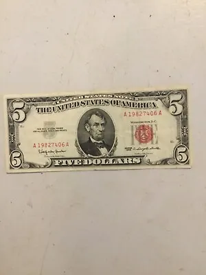 1963 $5 Dollar Bill Red Seal Legal Tender Old US Paper Money.  • $799.99