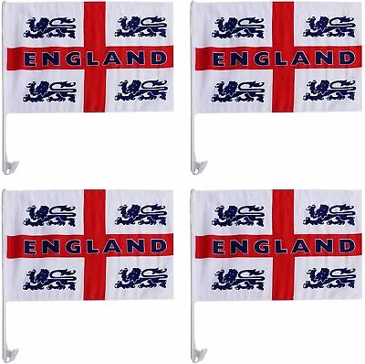 £4.99 • Buy Set Of 4 England Lions World Cup Car Flags Plastic Poles Flag  45cm X 30cm 