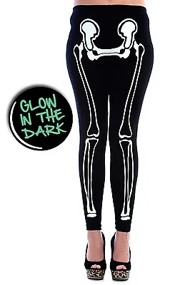 £22 • Buy Glow In The Dark Skeleton Bones Gothic Punk Halloween Leggings By BANNED Apparel