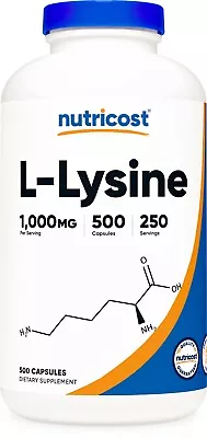 Nutricost L-Lysine 1000mg 500 Capsules - Gluten Free Non-GMO 500mg Per Cap • $21.98