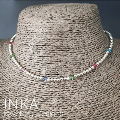 Inka 925 Sterling Silver Bead Handcrafted Swarovski Bead Choker Necklace  • $40.41