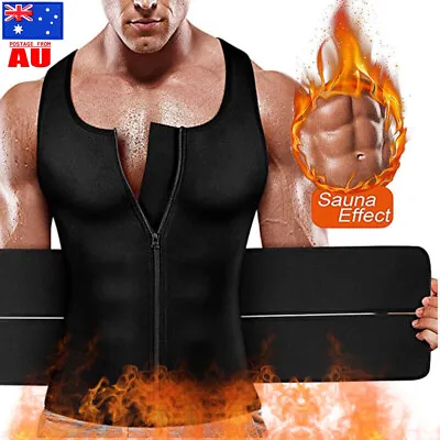 $8.99 • Buy Men Sweat Tank Top Sauna Suit Neoprene Vest Waist Trainer Body Shaper Gym Shirt