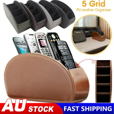 $20.79 • Buy 5 Grid Storage Box Leather Organizer Remote Control Phone TV Remote Holder Desk
