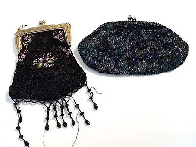 Vintage Antique Beaded Sequined Black Purses Lot Of 2 Flaws • $19.95