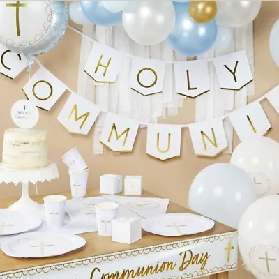 Blue Communion Confirmation Party Supplies Decorations Balloons Banner Tableware • £5.25