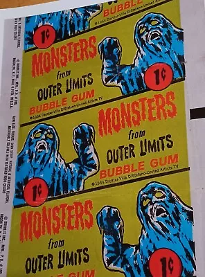 1964 Topps MONSTERS  From The OUTER LIMITS -RARE  1 Cent Wrapper-REPRINT • $8.99