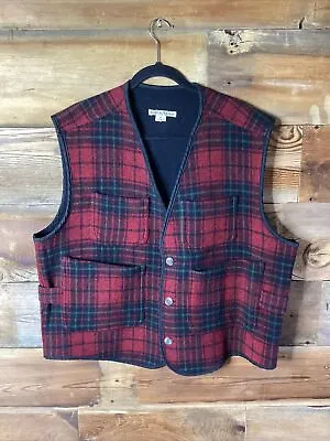 VTG Smith & Hawken Cabin Hunting Plaid Wool Button Vest  Men's Size XL USA • $129.99