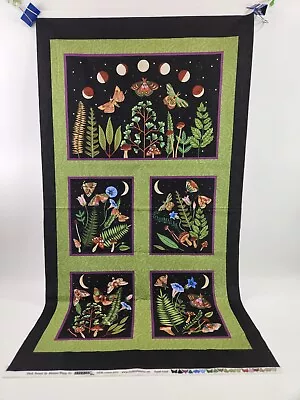 Dark Forest Fabric Panel Earthy Mushrooms Moon Phases Luna Moths Morning Glories • $8.99