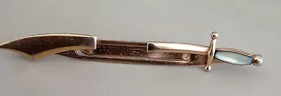 Vintage Signed Swank Tie Bar Gold Tone Sword With Mop Handle 3.5  • $12