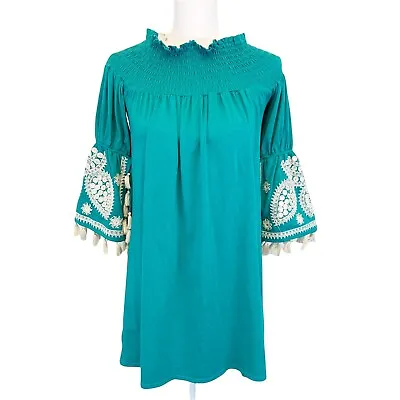 $35.55 • Buy Va Va By Joy Han Womens Small Green Off Shoulder Dress Bell Embroidered Sleeve