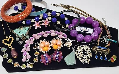 Colorful Vintage Jewelry Lot 19 Pcs Bracelets Pins Necklaces Earrings Retro Mix • $29.99