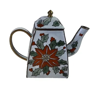 Christmas Poinsettias And Holly Miniature Teapot ( For Display Only) • $28