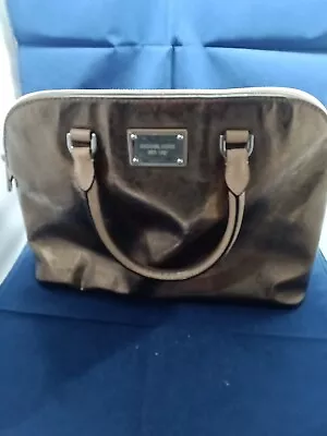 Michael Kors Metallic Bronze Signature Embossed Dome Satchel W/Tan Leather Trim • $195.99