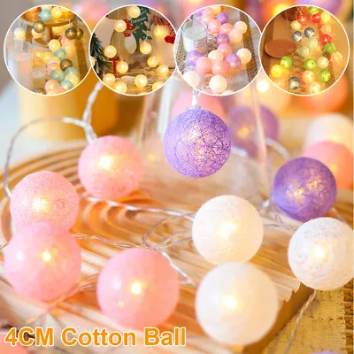£5.87 • Buy 10/20 LED Cotton Ball String Lights Christmas Bedroom Party Indoor Wedding Decor