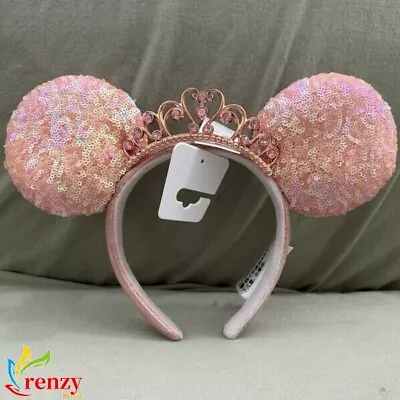 Pink Sequin Minnie Mouse Headband Disney Parks Ears Tiara Princess Crown • $17.55