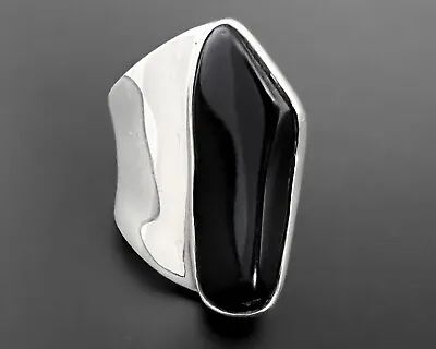 Marta Howell Modernist Wide Chunky Onyx Abstract Wave Sterling Silver Ring S7 • $175