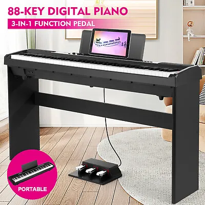 Black Full 88Key Weighted Digital Piano Hammer Electronic Keyboardw/Stand+3Pedal • $298.34