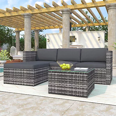 Rattan Garden Furniture Set Corner Sofa Lounger Outdoor Patio Table And Chairs • £259.99