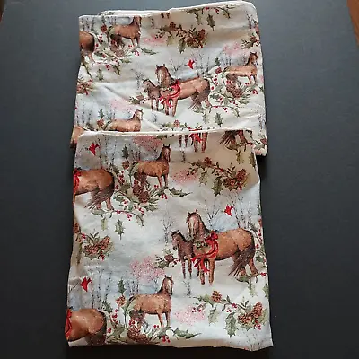 Vintage Granny Made Pillow Cover Pair 18  Square Horse Christmas Snow Scene • $12.95