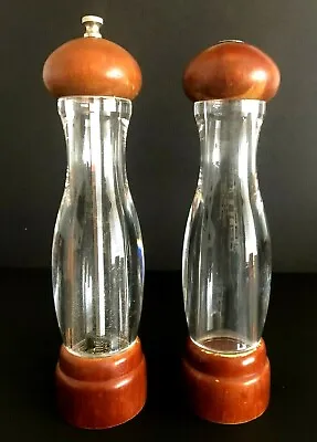 Vintage 10  Olde Thompson Clear Acrylic & Wood Pepper Mill And Salt Shaker Set • $29
