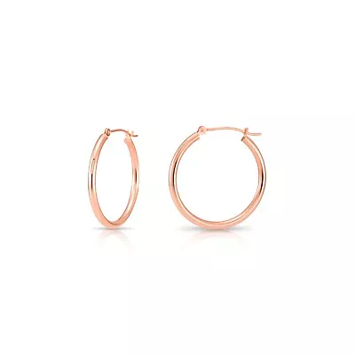 14K Real Solid Rose Gold Shiny Polished Round Creole Hoop Earrings All Sizes • $89.95