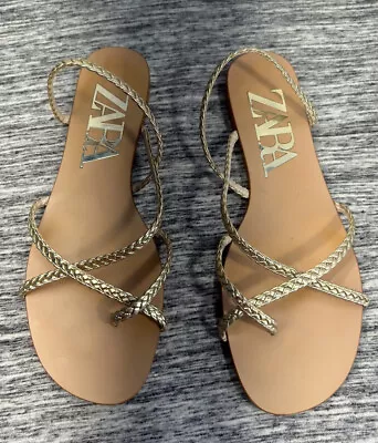 Zara Women’s Thong Sandals Gold Braided Straps Sz EU40 US 9 • $25