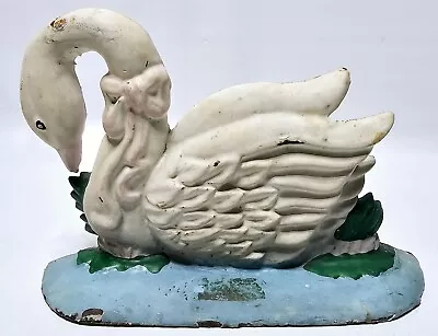 Vintage Cast Iron Metal Swan Goose Swimming On Water Door Stop Heavy • $12.99