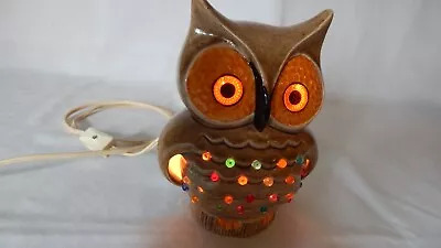 MCM Ceramic Owl Night Light Glowing Eyes Mid Century Modern • $40.49