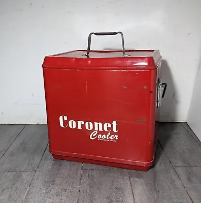 Vintage Coronet Red Metal Cooler - Mid Century Retro - Ice Chest Box Lid • $99