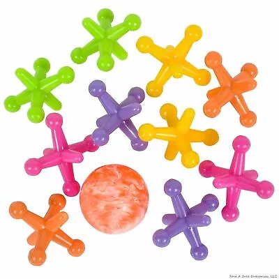 1 Set New Large Size Neon Jacks And Rubber Bounce Ball Game Classic Kids Toy • $6.49